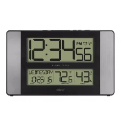 Wall Clocks La Crosse Technology 11 In. X 7 In. Atomic Digital Clock With Temperature And Humidity In Aluminum Finish