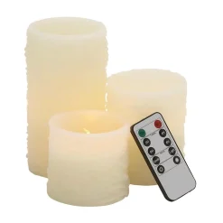 Flameless Candles LITTON LANE Large: 6 In; Medium: 4 In; Small: 3 In. Ivory Wax Flameless Pillar Candles (Set Of 3)