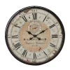 Wall Clocks LITTON LANE 32 In. Round Rustic Black Iron And Wood Antique Roman Numeral Wall Clock