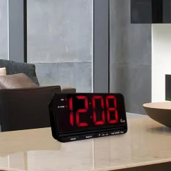 Table Clocks Equity By La Crosse Extra-Large 3 In. Red LED Electric Alarm Table Clock With HI/LO Settings