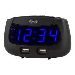 Table Clocks Equity By La Crosse 0.9 In. Blue LED Dual USB Digital Alarm Clock