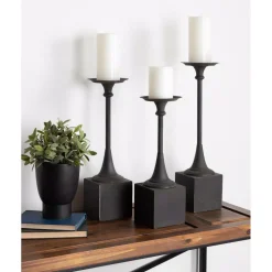 Candle Holders Kate And Laurel Bedrick Black Wood Candle Holder (Set Of 3) -Globe Sales black kate and laurel candle holders 214457 44 1000