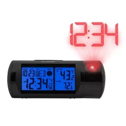 Table Clocks La Crosse Technology WWVB Round LCD Projection Alarm Clock With Out Temperature