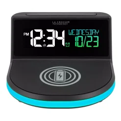 Table Clocks La Crosse Technology Wireless Charging Alarm Clock With Glowing Light Base -Globe Sales black la crosse technology table clocks 617 148 int 1f 1000