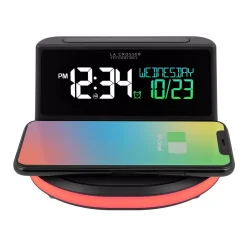 Table Clocks La Crosse Technology Wireless Charging Alarm Clock With Glowing Light Base -Globe Sales black la crosse technology table clocks 617 148 int 4f 1000