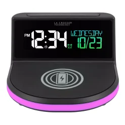 Table Clocks La Crosse Technology Wireless Charging Alarm Clock With Glowing Light Base -Globe Sales black la crosse technology table clocks 617 148 int fa 1000