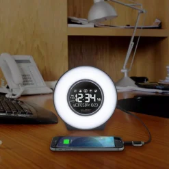 Table Clocks La Crosse Technology Color Mood Light Desk Clock With 5-Soothing Nature Sounds And USB Port -Globe Sales black la crosse technology table clocks c83117 int fa 1000