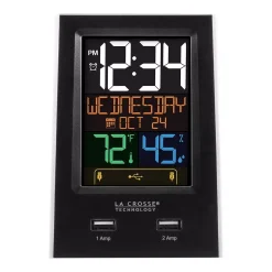 Table Clocks La Crosse Technology Desktop Dual USB Charging Clock With Alarm And Nap Timer