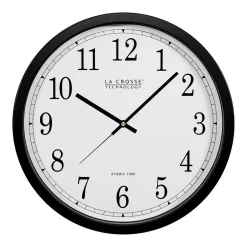 Wall Clocks La Crosse Technology 14 In. Atomic Round Analog Black Wall Clock