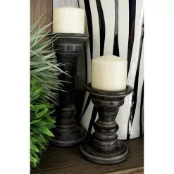 LITTON LANE Distressed Black Mango Wood With Flared Top Candle Holders (Set Of 3) -Globe Sales black litton lane candle holders 51534 31 1000