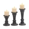 LITTON LANE Distressed Black Mango Wood With Flared Top Candle Holders (Set Of 3)