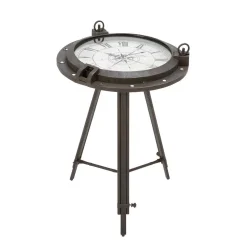 Table Clocks LITTON LANE 24 In. X 19 In. Iron Compass And Porthole Clock Table