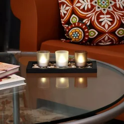 Candle Holders LUMABASE Pebble Candle Tray With 3 Glass Votives -Globe Sales black lumabase candle holders 99401 1f 1000