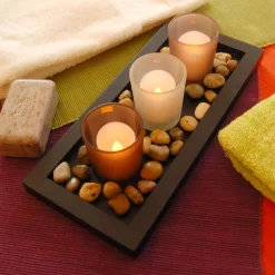 Candle Holders LUMABASE Pebble Candle Tray With 3 Glass Votives -Globe Sales black lumabase candle holders 99401 4f 1000