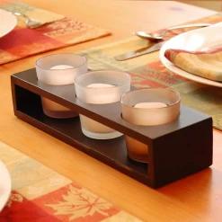 Candle Holders LUMABASE Trio Candle Tray With 3 Glass Votives -Globe Sales black lumabase candle holders 99501 c3 1000