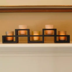 Candle Holders LUMABASE Wooden Candle Centerpiece With 5 Glass Votives -Globe Sales black lumabase candle holders 99601 44 1000