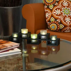 Candle Holders LUMABASE Wooden Candle Centerpiece With 5 Glass Votives -Globe Sales black lumabase candle holders 99601 76 1000