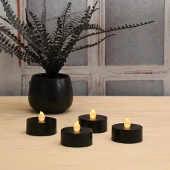 Flameless Candles LUMABASE Black Battery Operated Extra Large Tea Lights With Remote Control And 2-Timers (4-Count) -Globe Sales black lumabase flameless candles 84304 4f 1000