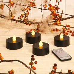 Flameless Candles LUMABASE Black Battery Operated Extra Large Tea Lights With Remote Control And 2-Timers (4-Count) -Globe Sales black lumabase flameless candles 84304 c3 1000