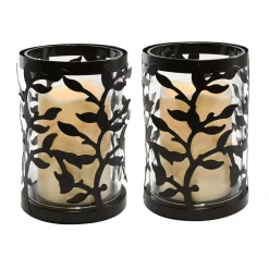 Flameless Candles LUMABASE 6.5 In. Vine Metal And Glass Candle Holder With LED Candle (Set Of 2)