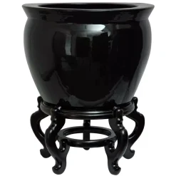 Vases Oriental Furniture Oriental Furniture 14 In. Solid Black Porcelain Fishbowl