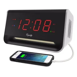 Table Clocks Equity By La Crosse 5.5 In. X 3.15 In. LED Alarm Clock With Bluetooth And USB Port – Red -Globe Sales black silver equity by la crosse table clocks 75910 c3 1000