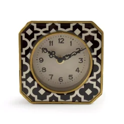 Table Clocks Zentique Black And White Pattern With Gold Trimmed Rounded Square Table Clock