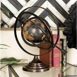 Globes LITTON LANE Modern Black Globe And Armillary Sphere With Spear Finials