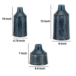 Benjara Glazed Blue Ceramic Floral Vases (Set Of 3) -Globe Sales blue benjara vases bm187330 44 1000