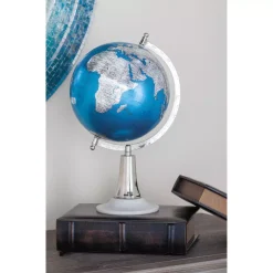 Globes LITTON LANE 15 In. X 8 In. Modern Decorative Globe In Blue And Silver -Globe Sales blue litton lane globes 94490 31 1000