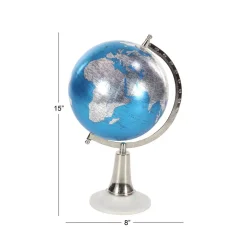 Globes LITTON LANE 15 In. X 8 In. Modern Decorative Globe In Blue And Silver -Globe Sales blue litton lane globes 94490 4f 1000
