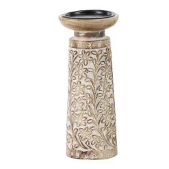 LITTON LANE Brown Iron And Wood Candle Holders With White Accents (Set Of 3) -Globe Sales brown litton lane candle holders 30974 44 1000