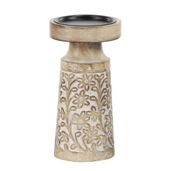 LITTON LANE Brown Iron And Wood Candle Holders With White Accents (Set Of 3) -Globe Sales brown litton lane candle holders 30974 fa 1000