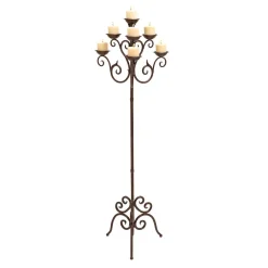 Candle Holders LITTON LANE 61 In. Brown Iron Scroll Design 7-Light Candelabra