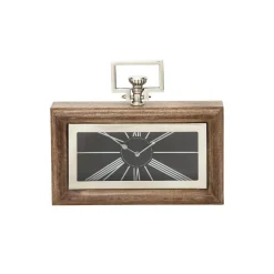 Table Clocks LITTON LANE Oak Brown And Silver Table Clock -Globe Sales brown litton lane table clocks 40695 c3 1000
