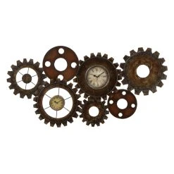 Wall Clocks LITTON LANE 17 In. X 34 In. Rustic Industrial Gears Wall Clock In Distressed Iron