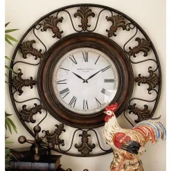 Wall Clocks LITTON LANE 38 In. Traditional Fleur-De-Lis Iron Wall Clock -Globe Sales brown litton lane wall clocks 75621 31 1000