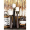 LITTON LANE Polished Dark Brown Wood And Silver Aluminum Conical Candle Holders With Cone-Shaped Bobeche (Set Of 3) -Globe Sales brown tan litton lane candle holders 51221 64 1000