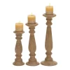 Candle Holders LITTON LANE Rustic Light Brown Carved Mango Wood Candle Holder (Set Of 3)