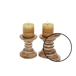 LITTON LANE 6 In. Oak Brown With Beige Tapered Segmented Round Candle Holders -Globe Sales brown tan litton lane candle holders 51513 4f 1000