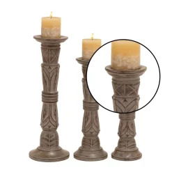 Candle Holders LITTON LANE Rustic Brown Carved Mango Wood Candle Holder (Set Of 3) -Globe Sales brown tan litton lane candle holders 51524 4f 1000