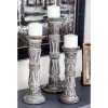 Candle Holders LITTON LANE Rustic Brown Carved Mango Wood Candle Holder (Set Of 3)
