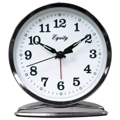 Table Clocks Equity By La Crosse 5.50 In. Round Wind-Up Loud Bell Chrome Alarm Clock