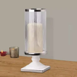 Candle Holders Benjara Admirably Modern Pedestal Candle Holder -Globe Sales clear and silver benjara candle holders bm148650 31 1000