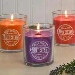 LUMABASE Fruit Stand Collection Scented Candles In 10 Oz. Glass Jars (Set Of 3) -Globe Sales clear glass lumabase candles 26903 4f 1000