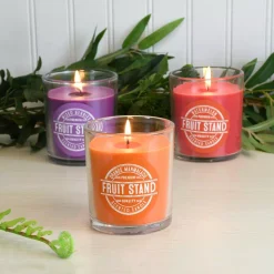 LUMABASE Fruit Stand Collection Scented Candles In 10 Oz. Glass Jars (Set Of 3) -Globe Sales clear glass lumabase candles 26903 c3 1000