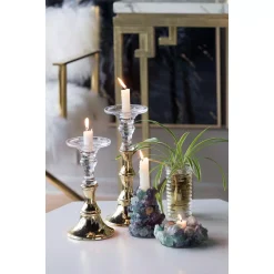 Candle Holders A & B Home Camden Clear, Gold Glass Candle Holder