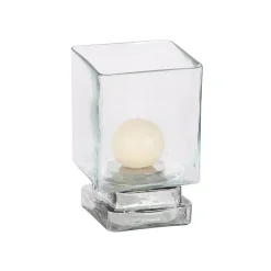 LITTON LANE 6 In. Cube-Shaped Frosted Glass Hurricane Candle Holders (Set Of 2) -Globe Sales clear litton lane candle holders 24686 c3 1000
