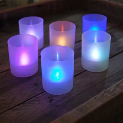 Flameless Candles LUMABASE Flameless Votive Candles 2.25 In. Color Changing Plastic Frosted Holders (6-Count) -Globe Sales color changing lumabase flameless candles 81906 1f 1000