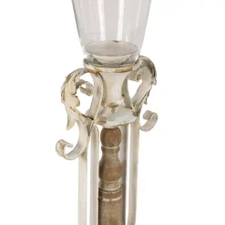 Candle Holders LITTON LANE Distressed White Wood, Glass And Metal Candle Holder -Globe Sales distressed white litton lane candle holders 35467 44 1000